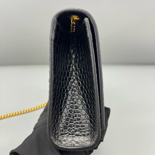 Yves Saint Laurent Medium Kate Crossbody Bag Calfskin Crocodile Embossed Black