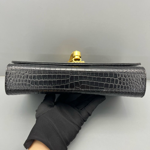 Yves Saint Laurent Medium Kate Crossbody Bag Calfskin Crocodile Embossed Black