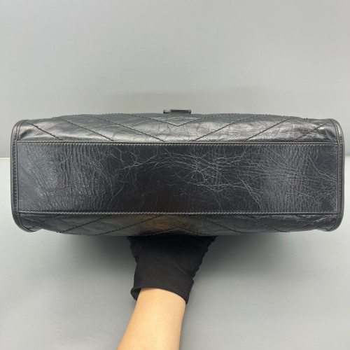 Yves Saint Laurent Medium Niki Shopping Tote Pull Up Leather Black