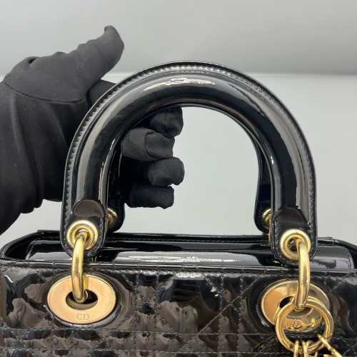 Dior Small Lady Dior Patent Calfskin Black