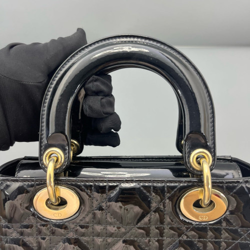 Dior Small Lady Dior Patent Calfskin Black