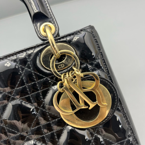 Dior Small Lady Dior Patent Calfskin Black