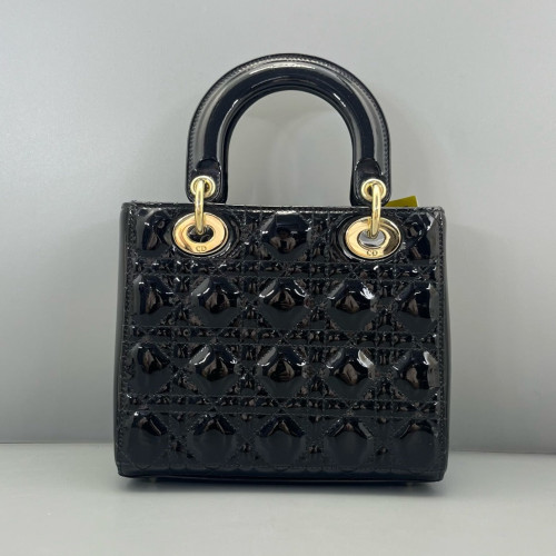 Dior Small Lady Dior Patent Calfskin Black