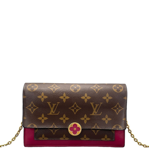Louis Vuitton Flore Chain Wallet Monogram Fuchsia Dark Brown Light Brown