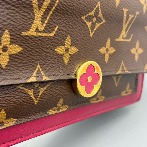 Louis Vuitton Flore Chain Wallet Monogram Fuchsia Dark Brown Light Brown