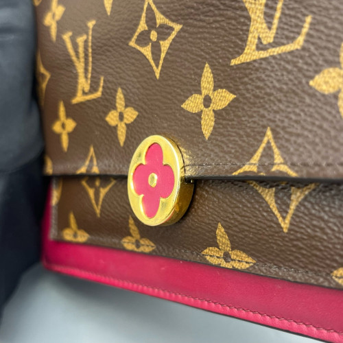 Louis Vuitton Flore Chain Wallet Monogram Fuchsia Dark Brown Light Brown