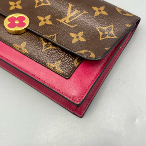 Louis Vuitton Flore Chain Wallet Monogram Fuchsia Dark Brown Light Brown