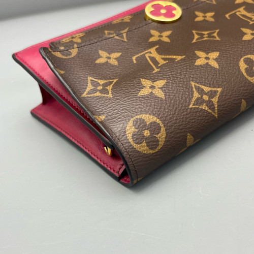 Louis Vuitton Flore Chain Wallet Monogram Fuchsia Dark Brown Light Brown
