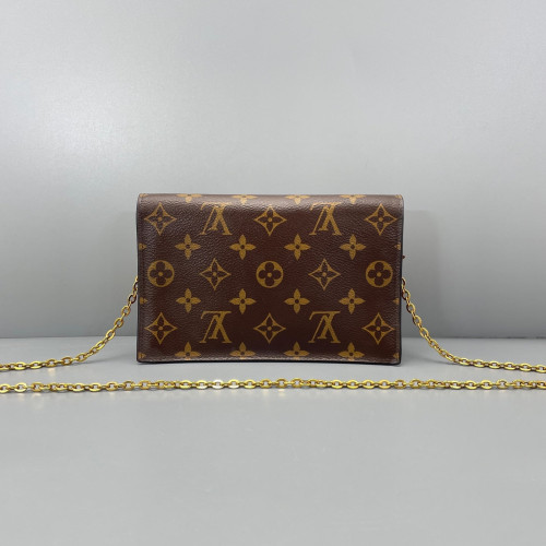 Louis Vuitton Flore Chain Wallet Monogram Fuchsia Dark Brown Light Brown
