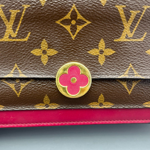 Louis Vuitton Flore Chain Wallet Monogram Fuchsia Dark Brown Light Brown