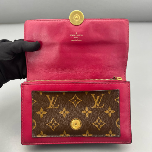 Louis Vuitton Flore Chain Wallet Monogram Fuchsia Dark Brown Light Brown