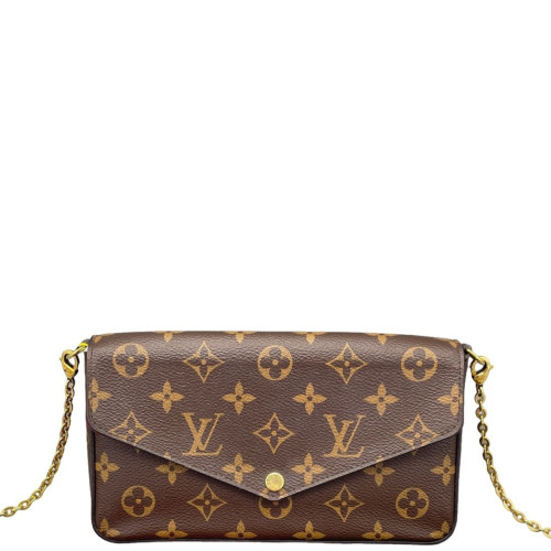 Louis Vuitton Pochette Felicie Chain Wallet Monogram Dark Brown Light Brown Red Louis Vuitton Pochette Felicie Chain Wallet Monogram Dark Brown Light Brown Red