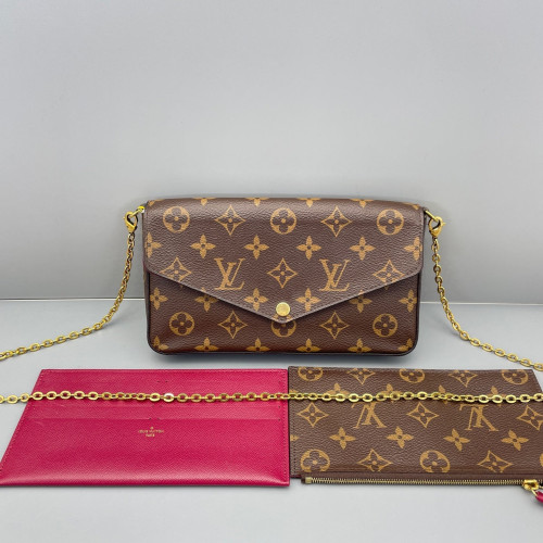 Louis Vuitton Pochette Felicie Chain Wallet Monogram Dark Brown Light Brown Red Louis Vuitton Pochette Felicie Chain Wallet Monogram Dark Brown Light Brown Red