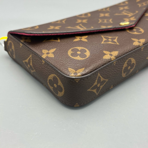 Louis Vuitton Pochette Felicie Chain Wallet Monogram Dark Brown Light Brown Red Louis Vuitton Pochette Felicie Chain Wallet Monogram Dark Brown Light Brown Red