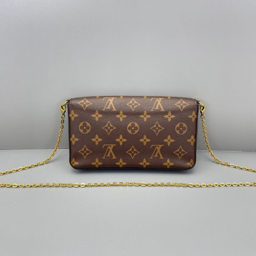 Louis Vuitton Pochette Felicie Chain Wallet Monogram Dark Brown Light Brown Red Louis Vuitton Pochette Felicie Chain Wallet Monogram Dark Brown Light Brown Red