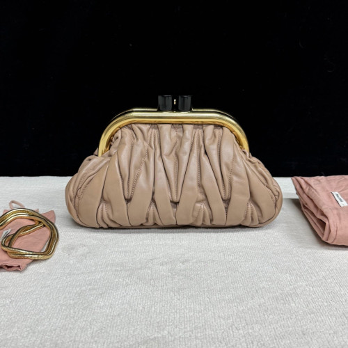 Miu Miu Matelasse Shoulder Bag Crumpled Lambskin Natural Tan Miu Miu Matelasse Shoulder Bag Crumpled Lambskin Natural Tan