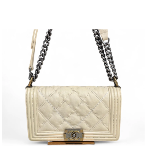 Chanel Quilted Medium Boy Flap Lambskin White