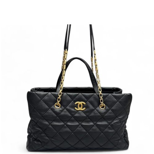 Chanel Quilted Tote Bag Lambskin Black