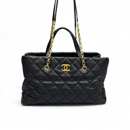 Chanel Quilted Tote Bag Lambskin Black