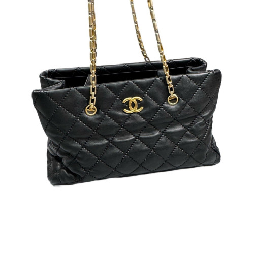 Chanel Quilted Tote Bag Lambskin Black