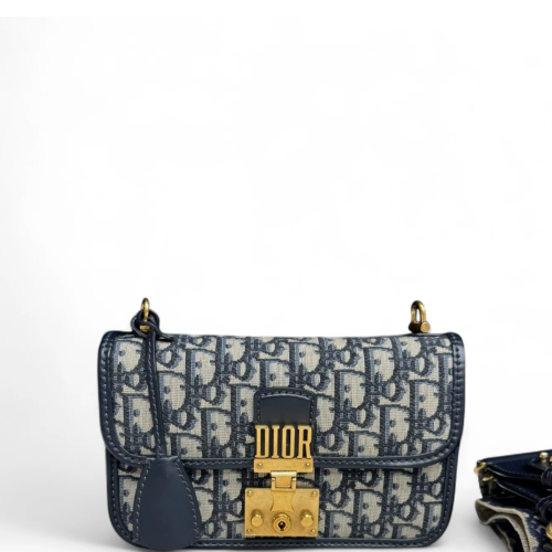 Dior Small Dioraddict Flap Oblique Navy Beige