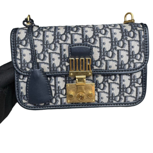 Dior Small Dioraddict Flap Oblique Navy Beige