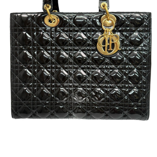 Dior Large Lady Dior Patent Calfskin Black