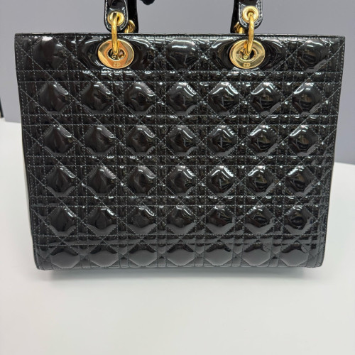 Dior Large Lady Dior Patent Calfskin Black