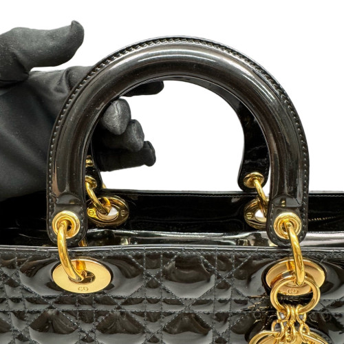 Dior Large Lady Dior Patent Calfskin Black
