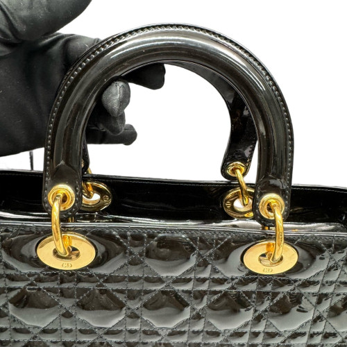 Dior Large Lady Dior Patent Calfskin Black