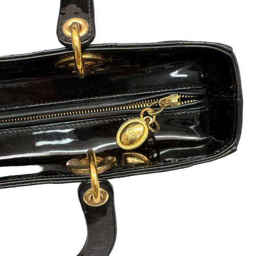 Dior Large Lady Dior Patent Calfskin Black