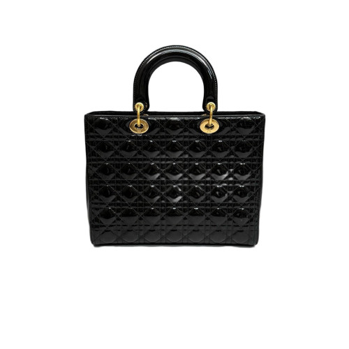 Dior Large Lady Dior Patent Calfskin Black