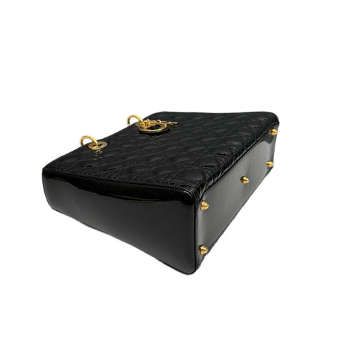 Dior Large Lady Dior Patent Calfskin Black