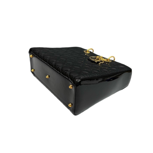 Dior Large Lady Dior Patent Calfskin Black