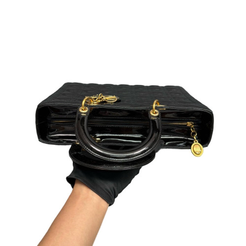 Dior Large Lady Dior Patent Calfskin Black