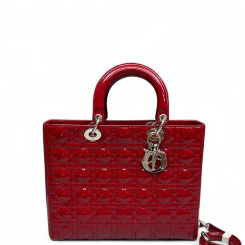 Dior Large Lady Dior Patent Calfskin Red
