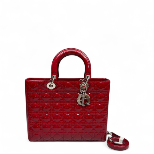 Dior Large Lady Dior Patent Calfskin Red