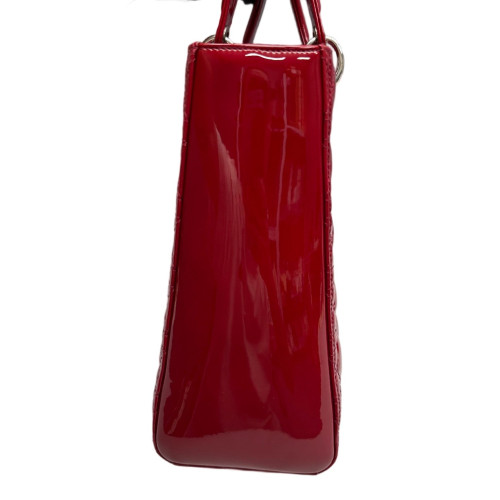 Dior Large Lady Dior Patent Calfskin Red