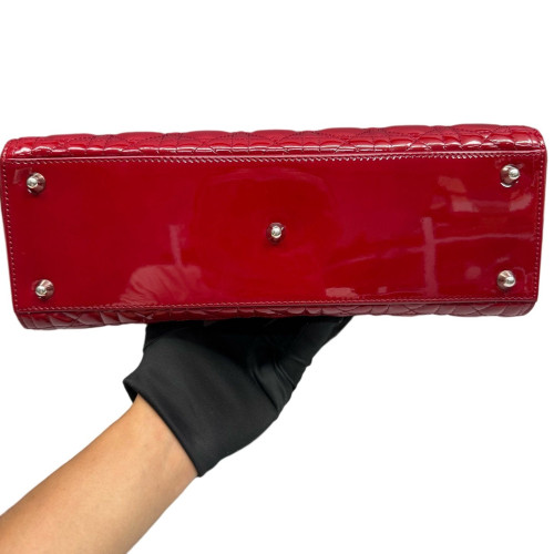 Dior Large Lady Dior Patent Calfskin Red