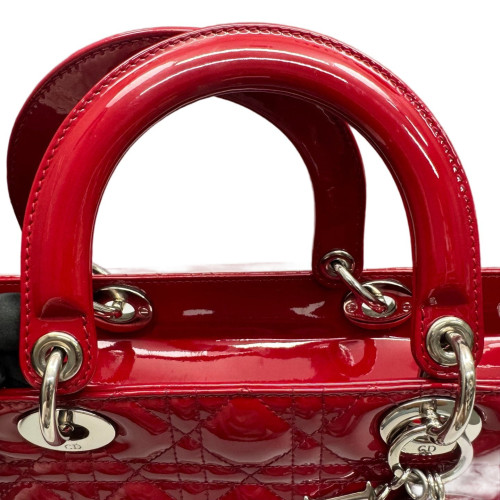 Dior Large Lady Dior Patent Calfskin Red