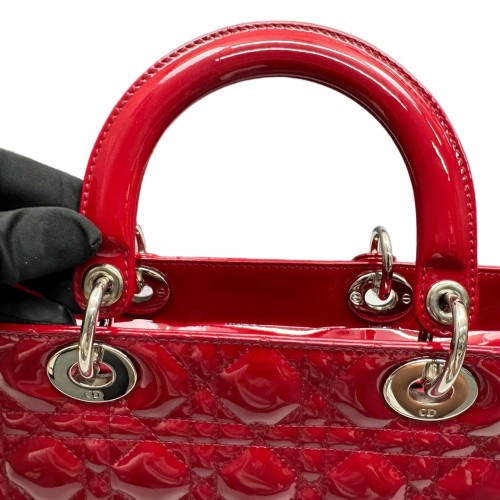Dior Large Lady Dior Patent Calfskin Red
