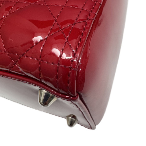 Dior Large Lady Dior Patent Calfskin Red
