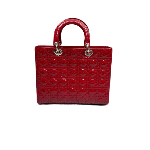 Dior Large Lady Dior Patent Calfskin Red