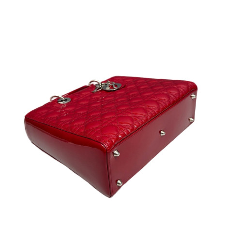 Dior Large Lady Dior Patent Calfskin Red