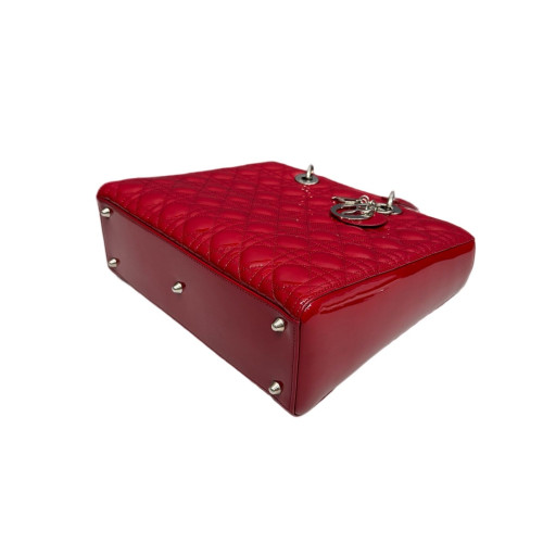 Dior Large Lady Dior Patent Calfskin Red