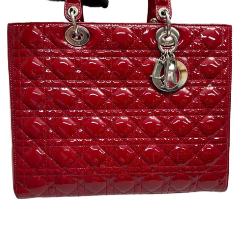 Dior Large Lady Dior Patent Calfskin Red