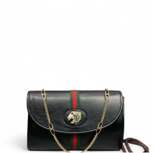 Gucci Crystal Medium Rajah Shoulder Bag Calfskin Black