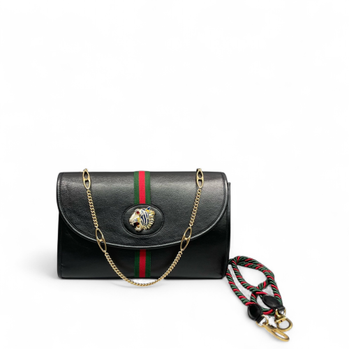 Gucci Crystal Medium Rajah Shoulder Bag Calfskin Black
