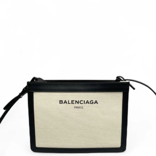 Balenciaga Crossbody Bag Canvas Calfskin White Black