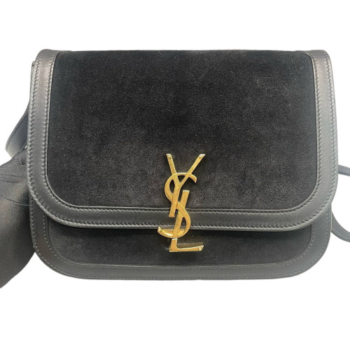 Yves Saint Laurent Medium Solferino Suede Calfskin Black Yves Saint Laurent Medium Solferino Suede Calfskin Black